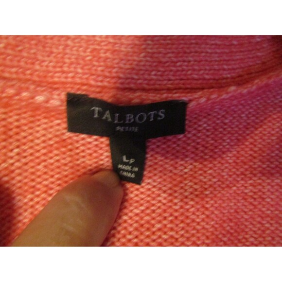 Talbots Honeysuckle Cardigan Flap Pockets V Neck Coral Button Front Sweater Sz L - Picture 8 of 9